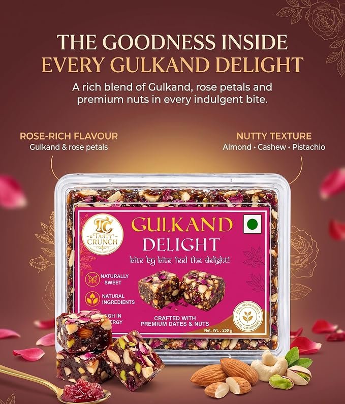 Tasty Crunch Gulkand Delight Dry Fruit Sweet with Dates & Nuts 250 g