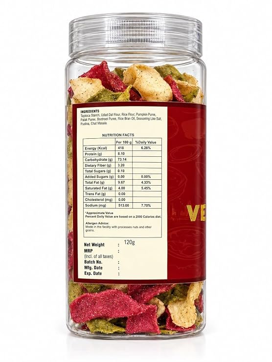 Tasty Crunch 3 in 1 Vegetable Chips Beetroot Palak Pumpkin 120 g gallery image
