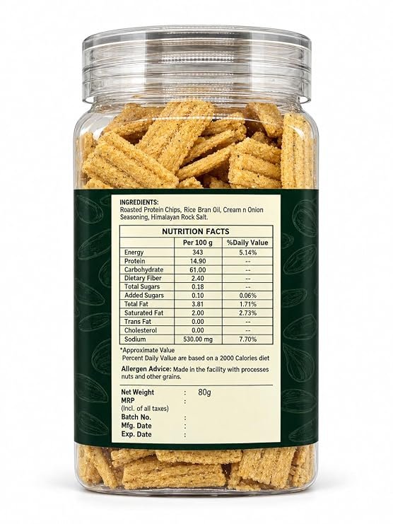 Tasty Crunch Roasted Protein Chips Cream & Onion Snack 80 g gallery image