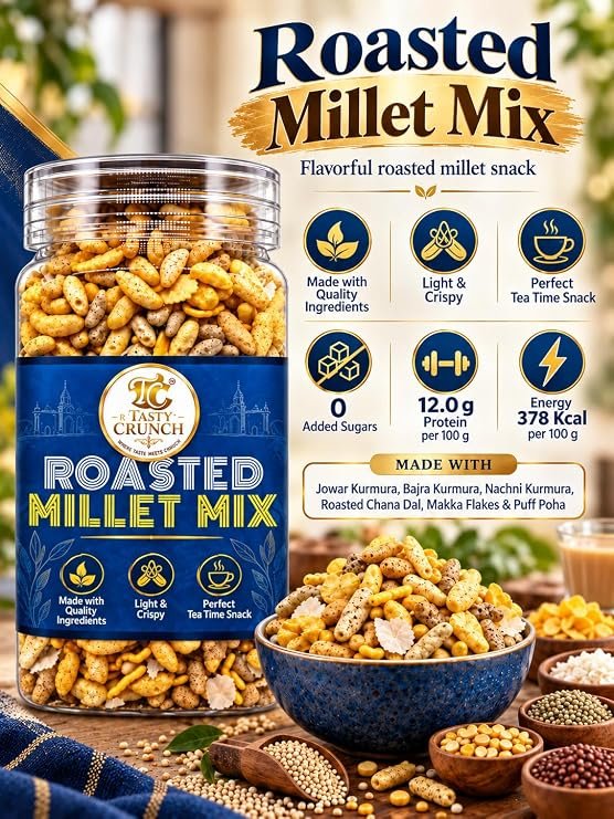 Tasty Crunch Roasted Millet Mix Jowar Bajra Ragi Snack 100 g gallery image