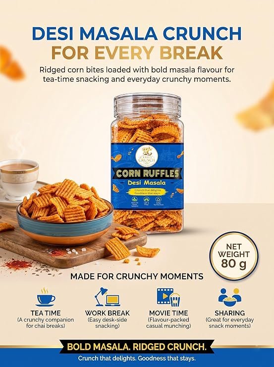 Tasty Crunch Corn Ruffles Desi Masala Spicy Corn Snack 80 g gallery image