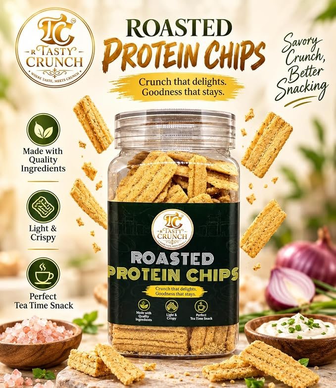 Tasty Crunch Roasted Protein Chips Cream & Onion Snack 80 g gallery image