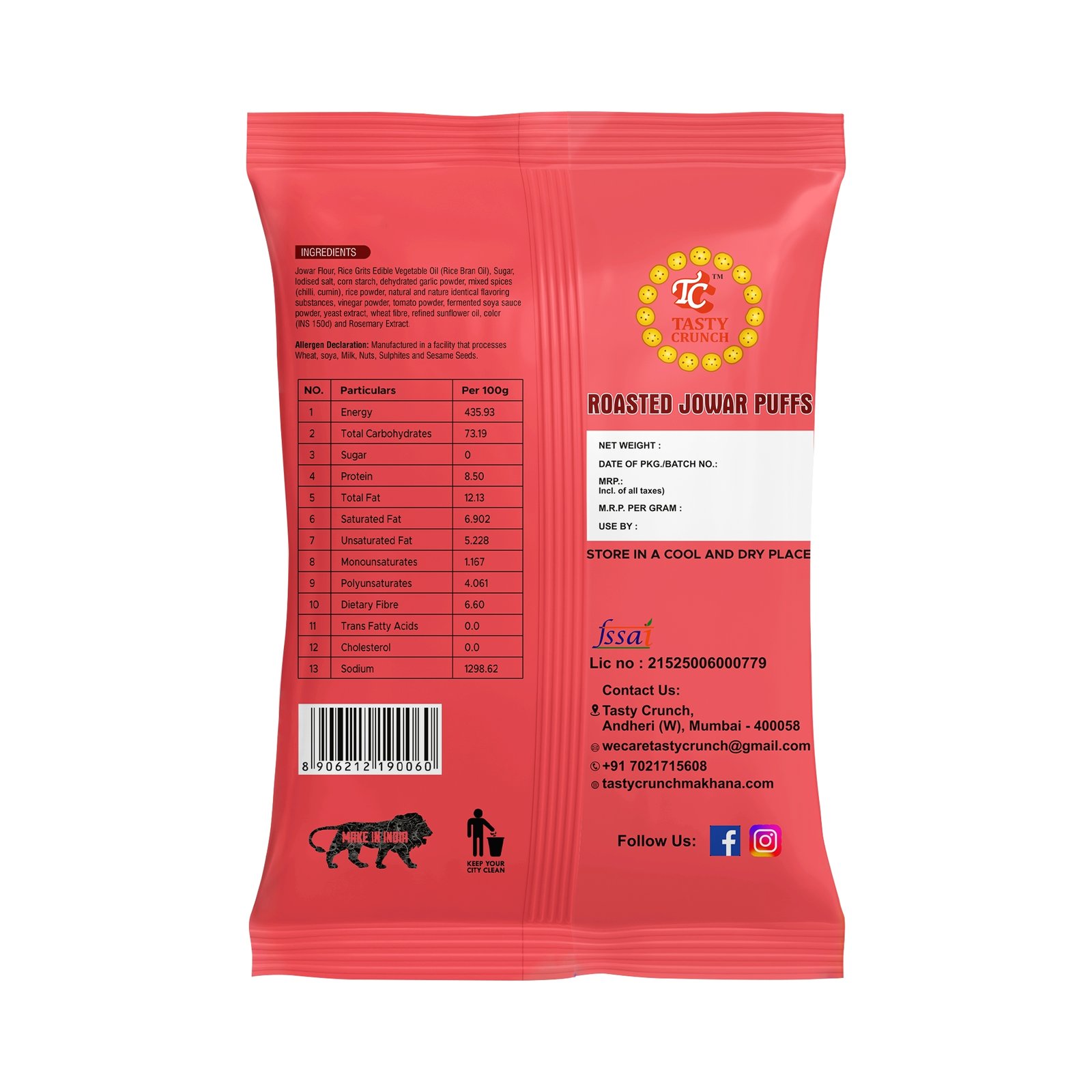 Tasty Crunch Roasted Jowar (Masala Munch, BBQ) & Ragi Puffs (Chipotle, Momo Chutney) | Sorghum & Finger Millet Puffs | Roasted Not Fried | High Fiber Healthy Snack | Pack of 8 gallery image