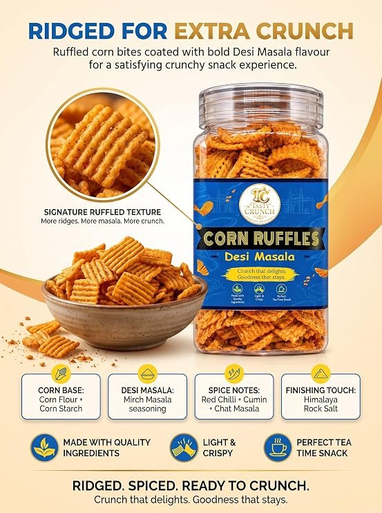 Tasty Crunch Corn Ruffles Desi Masala Spicy Corn Snack 80 g gallery image