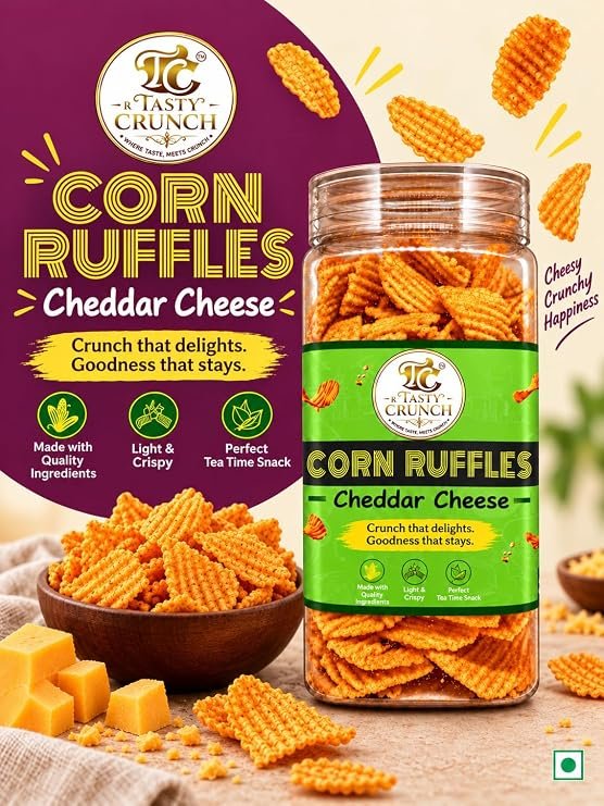 Tasty Crunch Corn Ruffles Cheddar Cheese Crunchy Corn Snack 80 g gallery image
