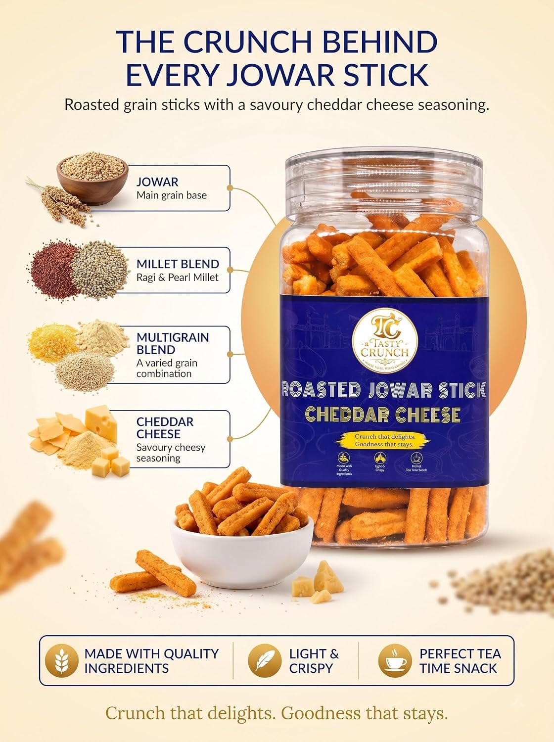 Tasty Crunch Roasted Jowar Sticks Cheddar Cheese 100 g gallery image