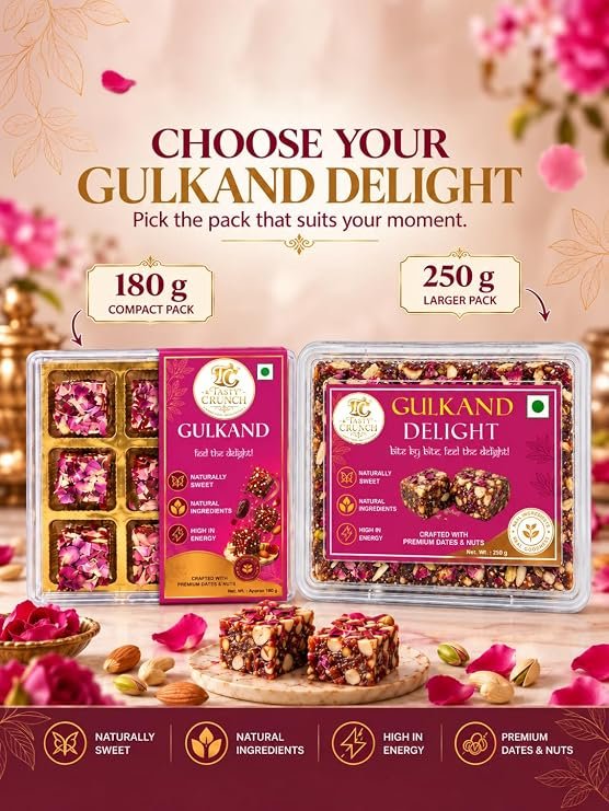 Tasty Crunch Gulkand Delight Dry Fruit Sweet with Dates & Nuts 180 g